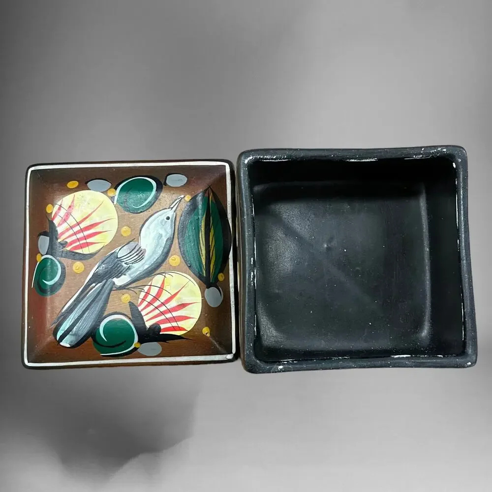 Handpainted Bird Scenery Clay Jewelry Trinket Box with Removable Cover LL-02